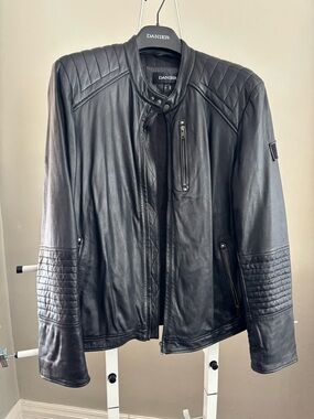 Danier Black Quilted Leather Bomber Jacket